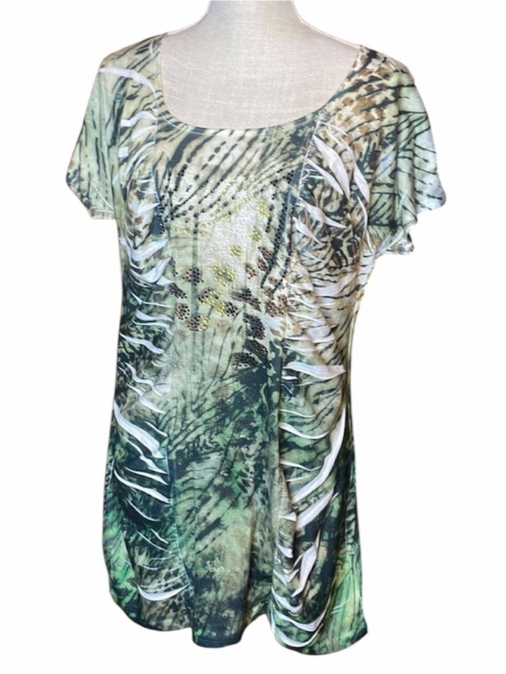 Bleu Green & White Tropical Print T-shirt